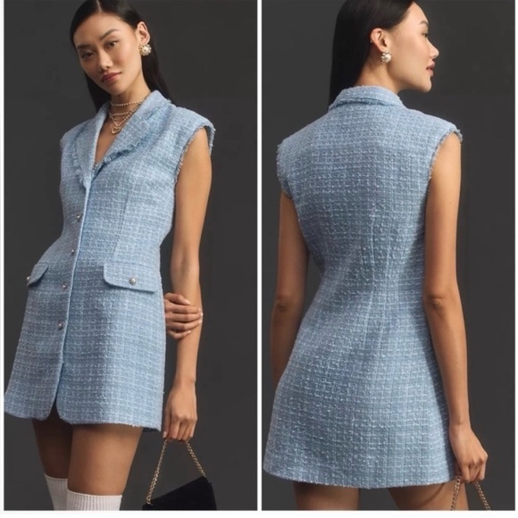 NWOT Maeve by Anthropologie Sleeveless Tweed Blazer Mini Dress Size 8 - Picture 1 of 8